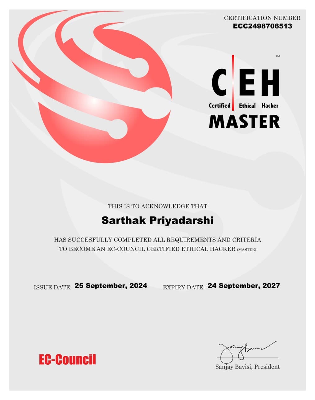 CEH (Masters) certificate